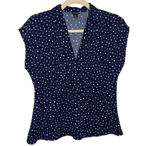 Ann Taylor Navy Polka Dot Sleeveless Wrap Blouse XS - Picture 1 of 6